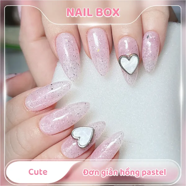 Nail box cute đơn giản hồng pastel