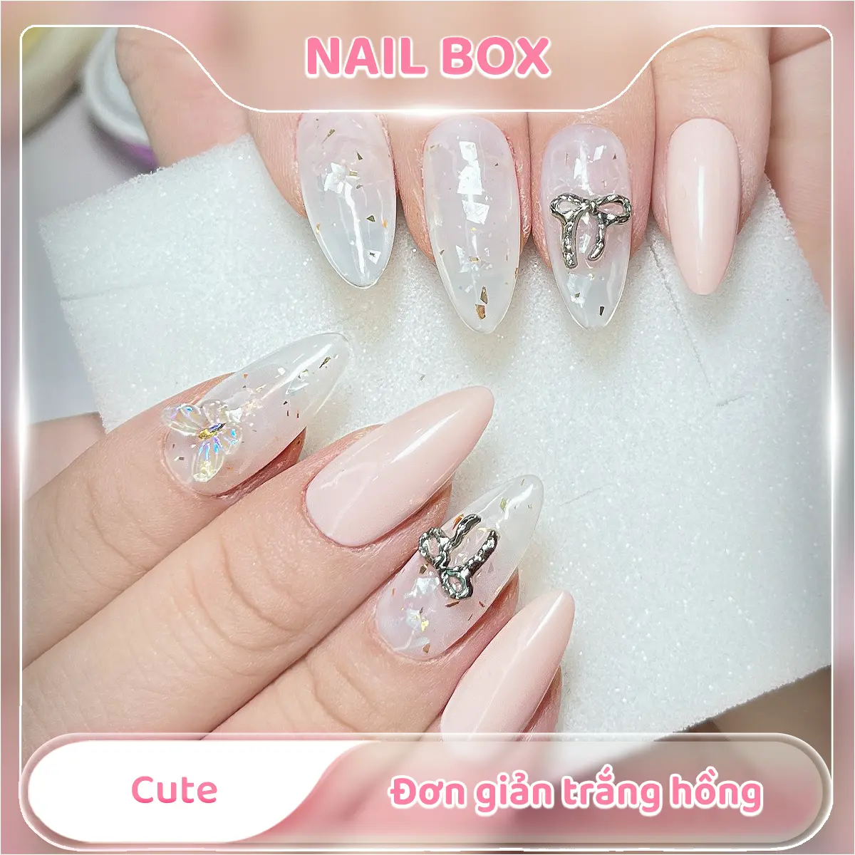 Nail box cute đơn giản trắng hồng