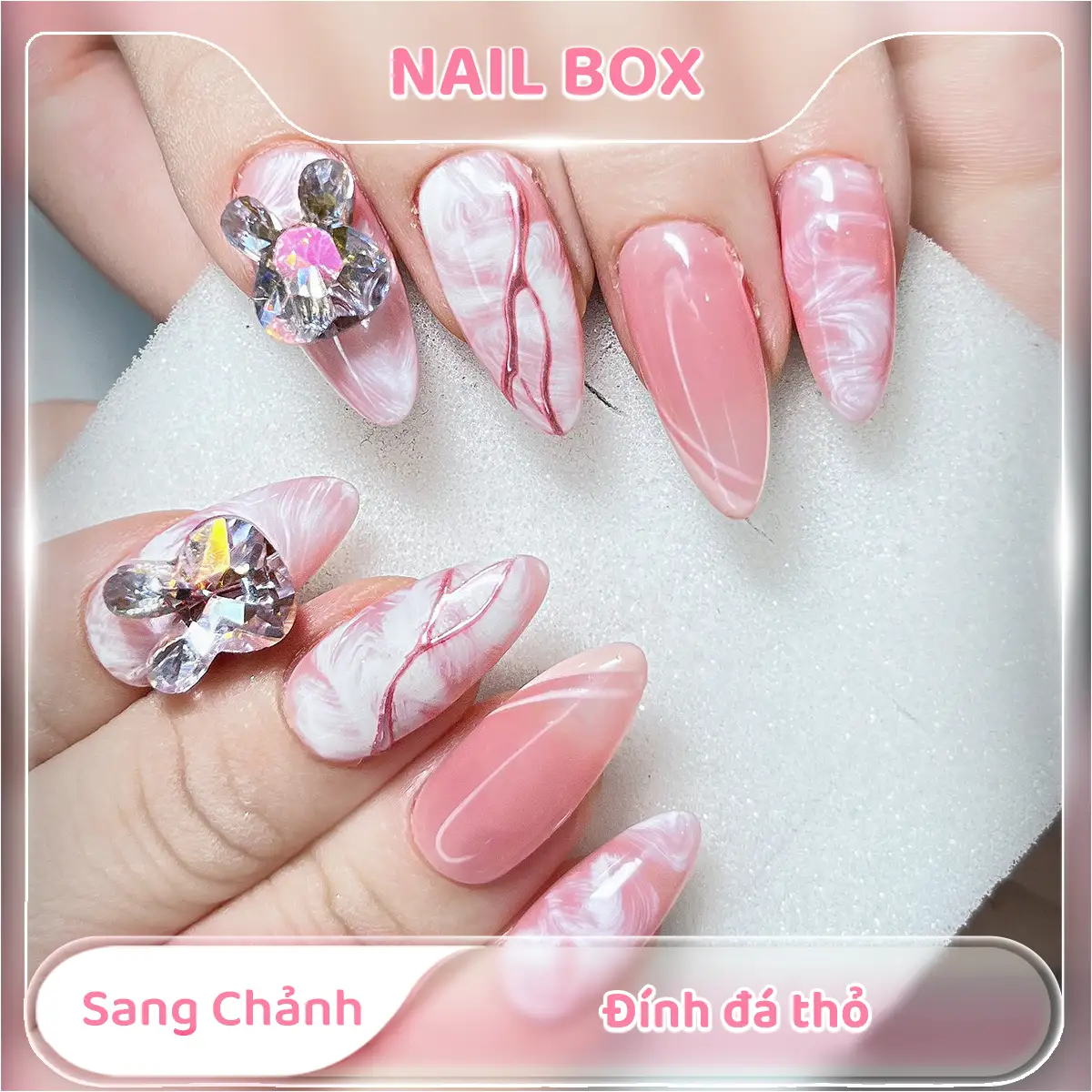 Nail box sang chảnh đính đá thỏ