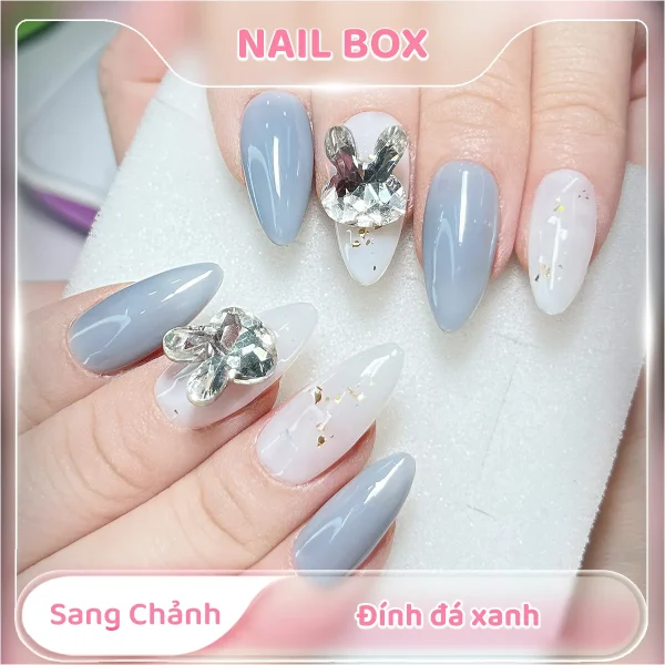 Nail box sang chảnh đính đá xanh