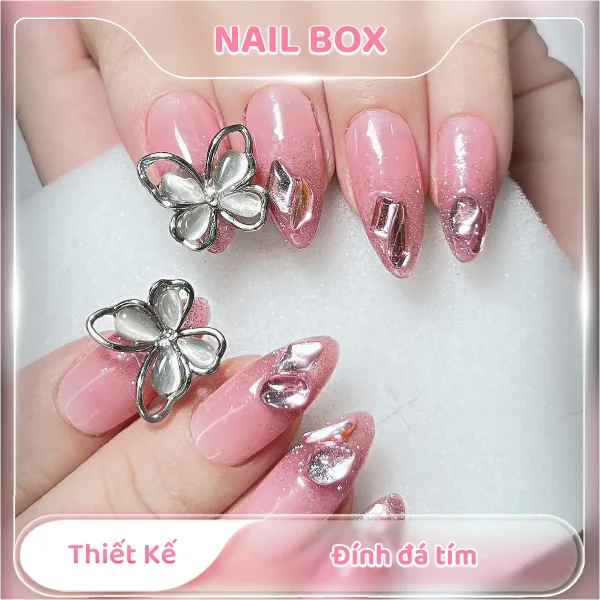 Nail box thiết kế đính đá tím