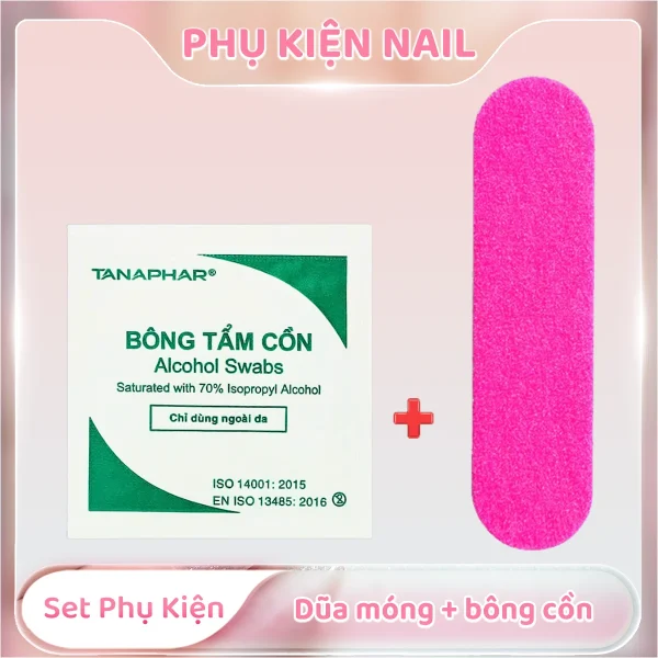 Set phụ kiện nail dũa + bông cồn